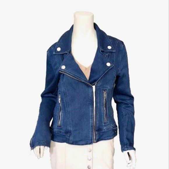 Blank NYC Hello Moto Jean Jacket Stretch Denim Motorcycle - Picture 2 of 11